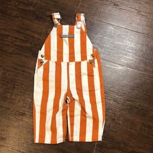 Game Bibs orange and white striped overalls